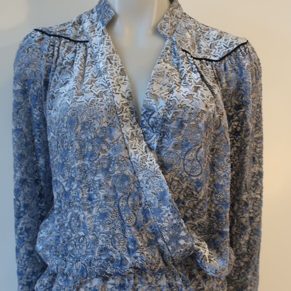 NWT Womens Zadig & Voltaire Blue Gray Silk Blend Tori Velour Devore Blou… - Picture 7 of 11